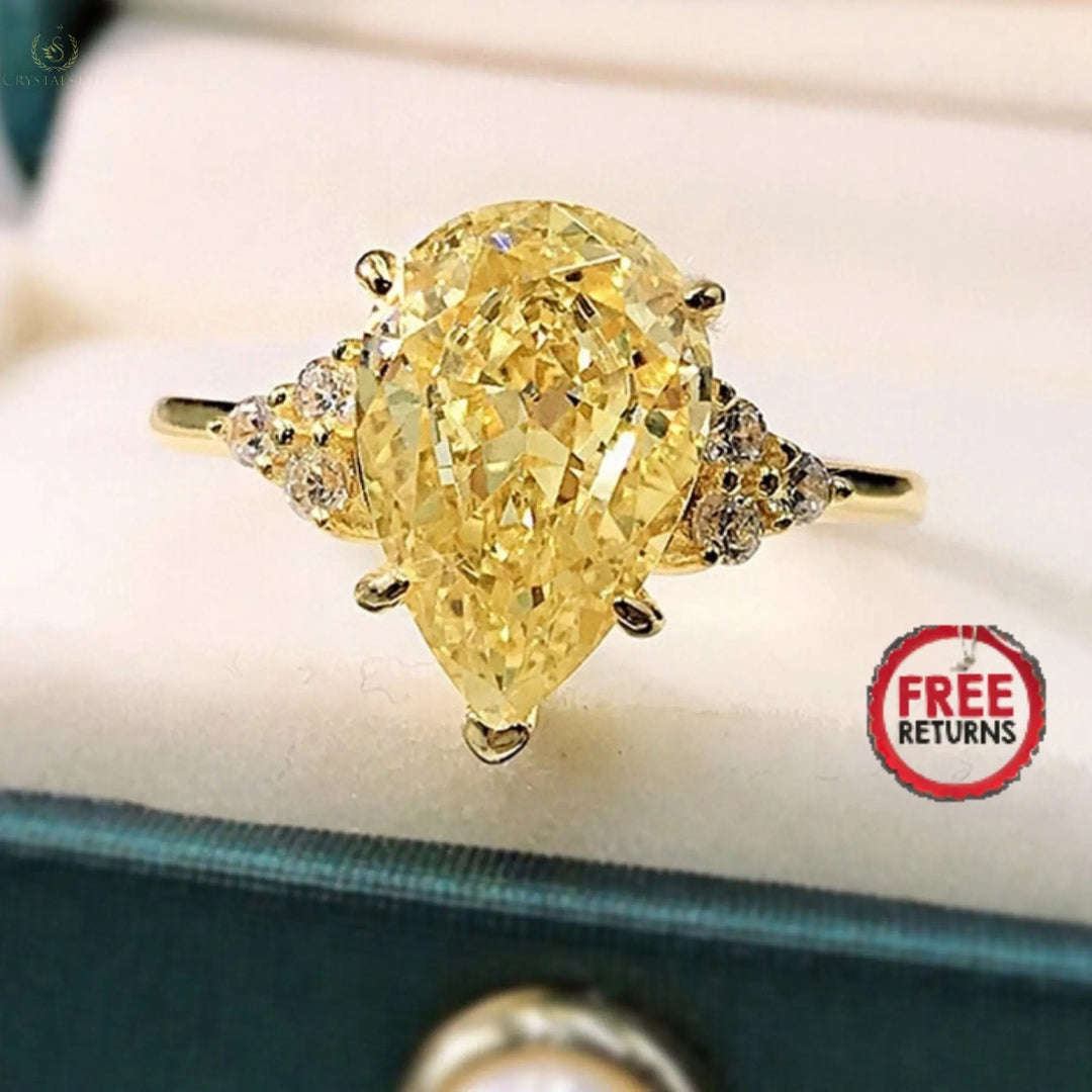 Water Drop Created Moissanite Citrine Gemstone Engagement Rings - Crystalstile