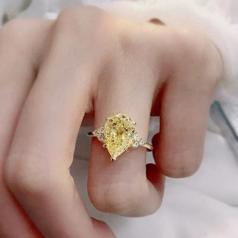 Water Drop Created Moissanite Citrine Gemstone Engagement Rings - Crystalstile