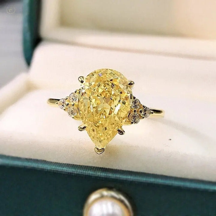 Water Drop Created Moissanite Citrine Gemstone Engagement Rings - Crystalstile