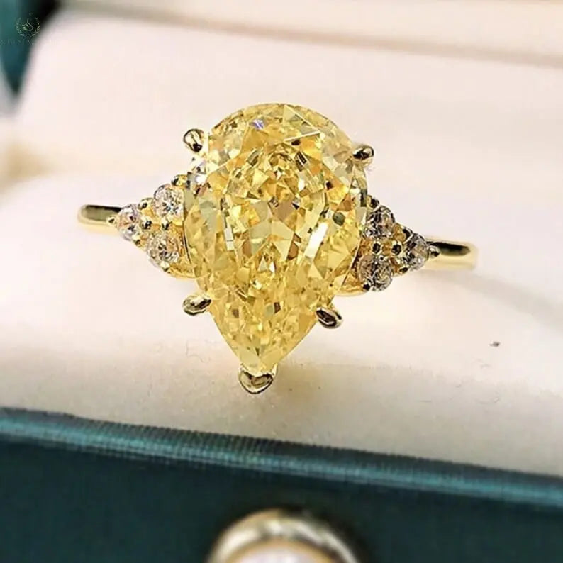 Water Drop Created Moissanite Citrine Gemstone Engagement Rings - Crystalstile