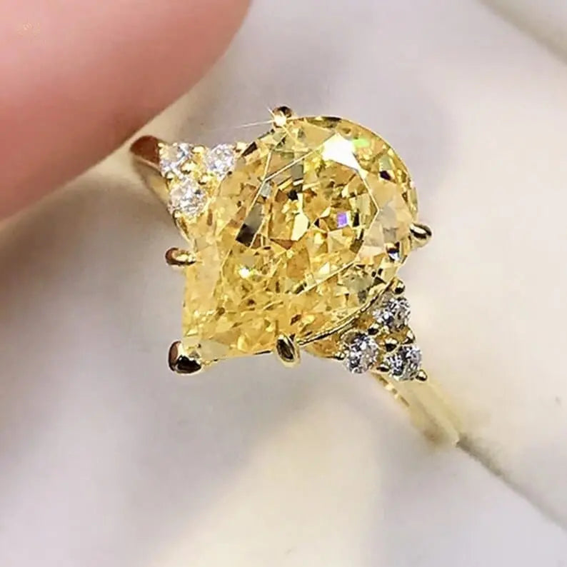 Water Drop Created Moissanite Citrine Gemstone Engagement Rings - Crystalstile