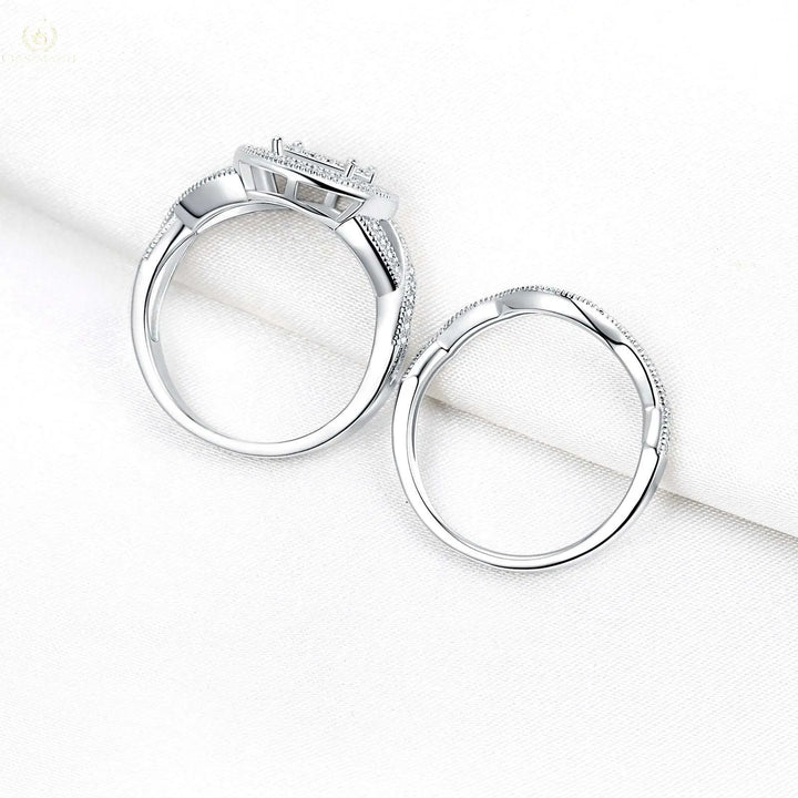 Wedding Ring Set, 1.23CT, Halo Cluster Round - Crystalstile