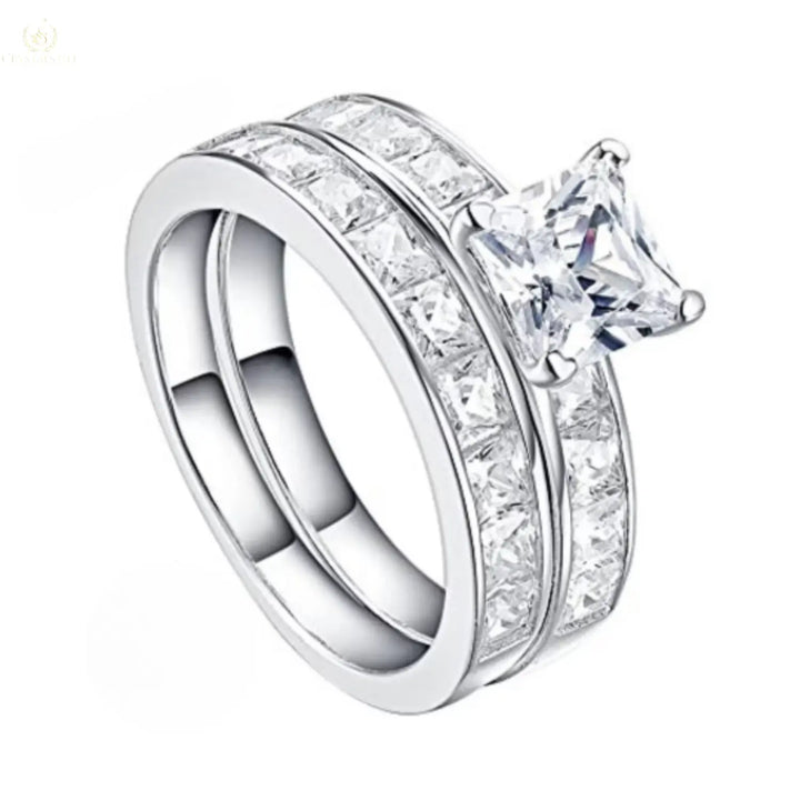 Wedding Ring Set, 1.2CT Round Shape, Asscher Cut - Crystalstile