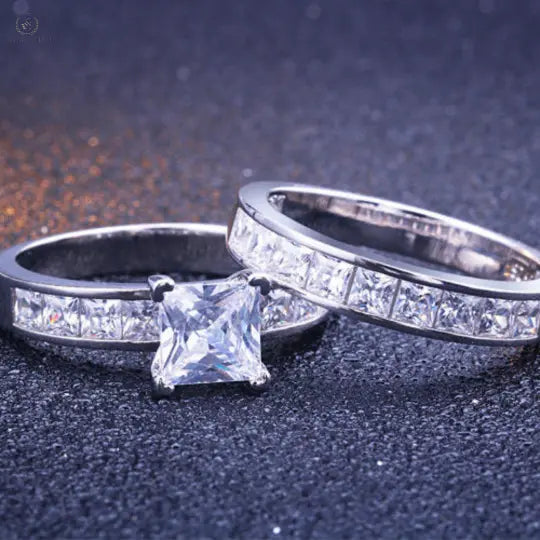 Wedding Ring Set, 1.2CT Round Shape, Asscher Cut - Crystalstile