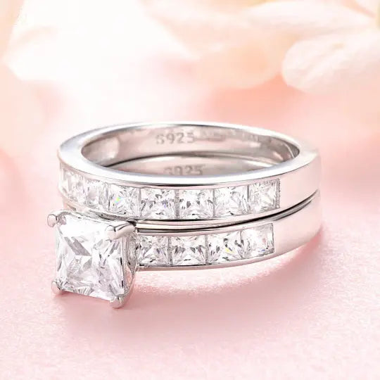 Wedding Ring Set, 1.2CT Round Shape, Asscher Cut - Crystalstile