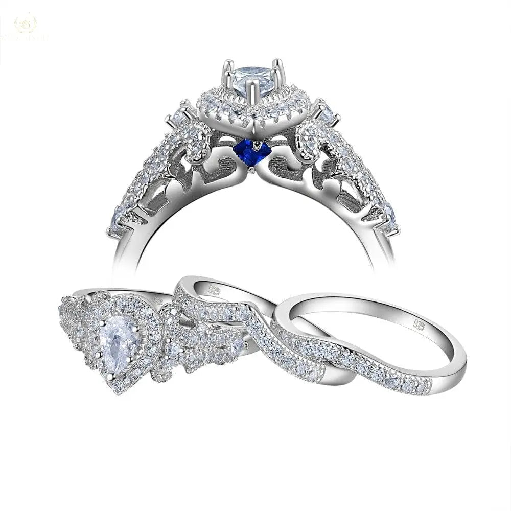 Wedding Ring Set, 1.4CT, 3 Pcs, Pear Shape - Crystalstile