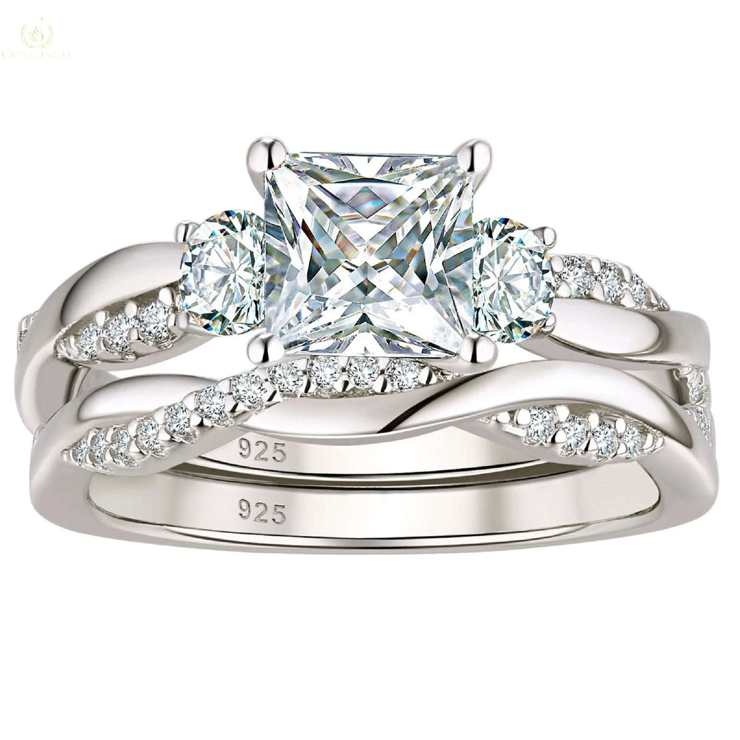 Wedding Ring Set, 1.4CT, Princess Cut, Eternity Ring - Crystalstile