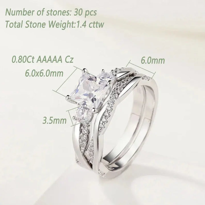 Wedding Ring Set, 1.4CT, Princess Cut, Eternity Ring - Crystalstile