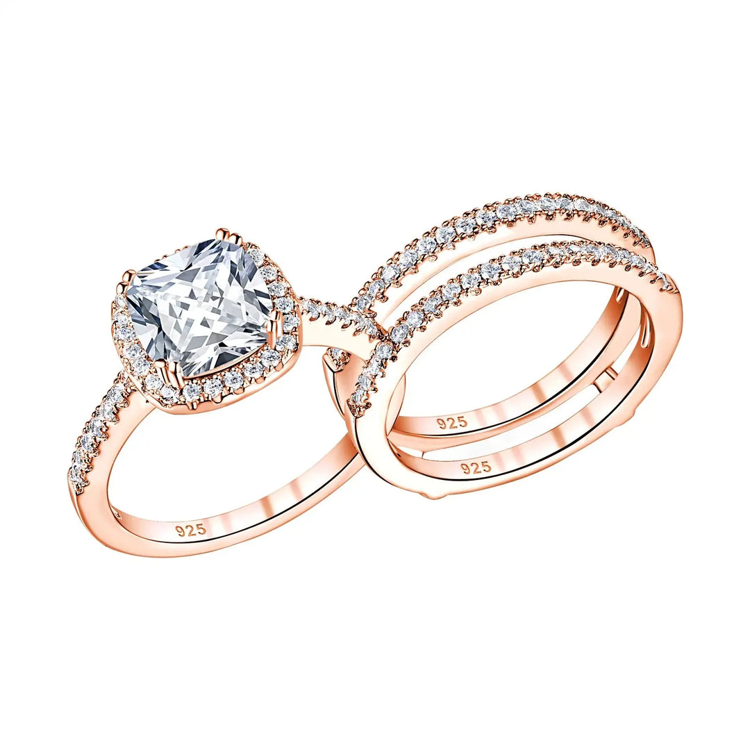 Wedding Ring Set, 1.88CT, Halo Cushion Cut Crystalstile