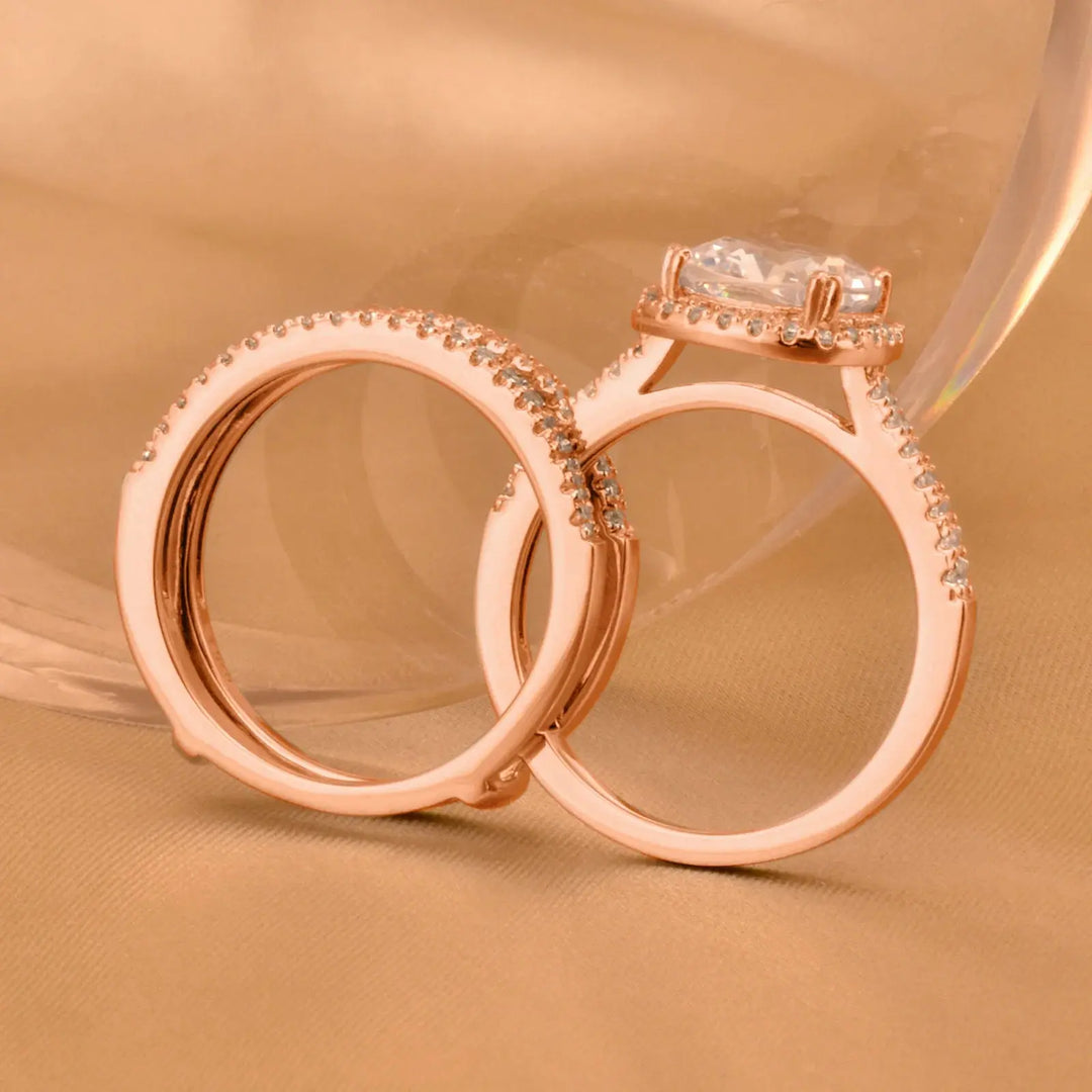 Wedding Ring Set, 1.88CT, Halo Cushion Cut Crystalstile