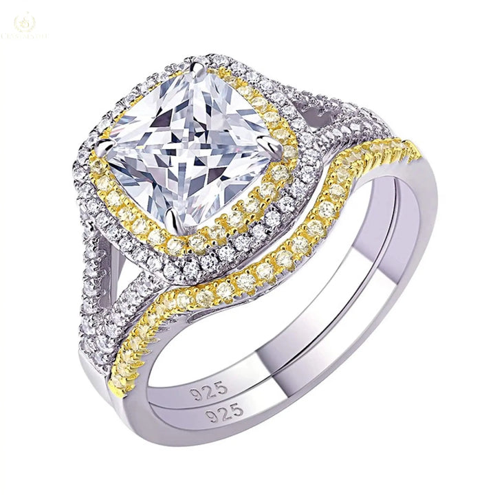 Wedding Ring Set, 1.8CT, Halo Cushion Cut - Crystalstile