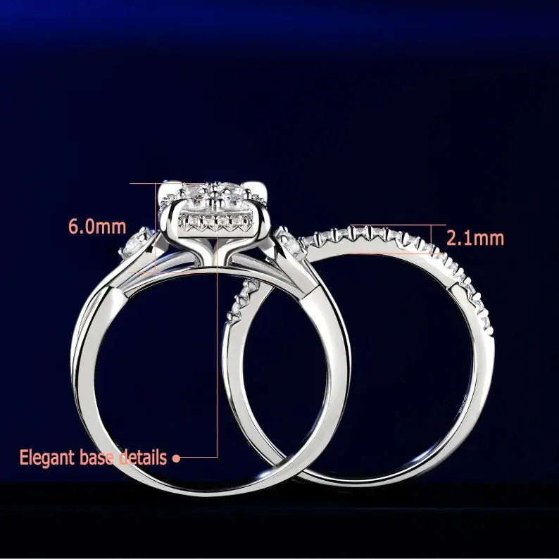 Wedding Ring Set,  2 Pcs, Halo Round Cut - Crystalstile