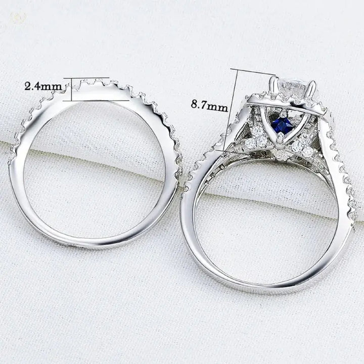 Wedding Ring Set,  2 Pcs, Round Cut, 925 Sterling Silver - Crystalstile