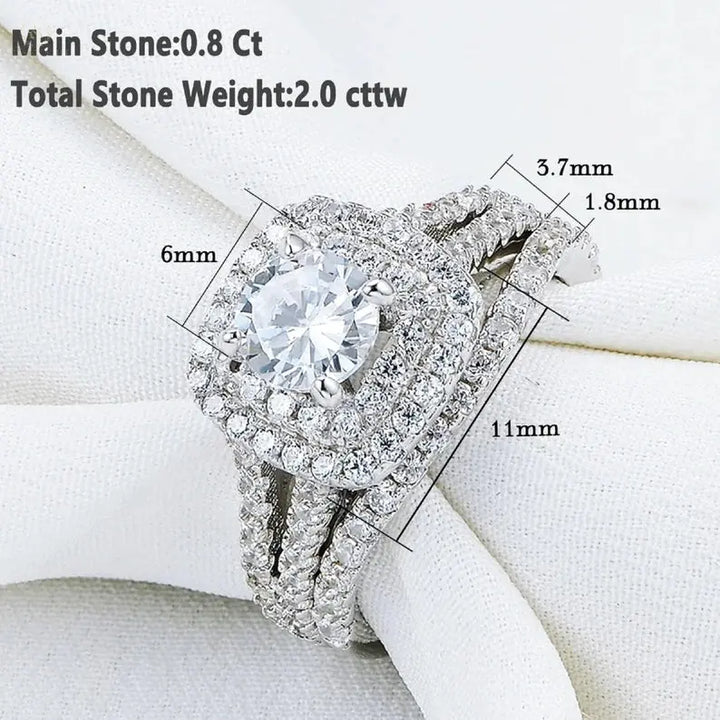 Wedding Ring Set,  2 Pcs, Round Cut, 925 Sterling Silver - Crystalstile