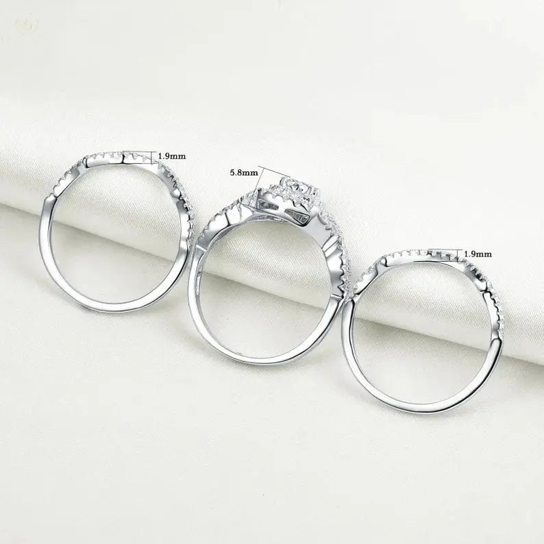 Wedding Ring Set, 2.1CT, 3 Pcs, Round Cut - Crystalstile