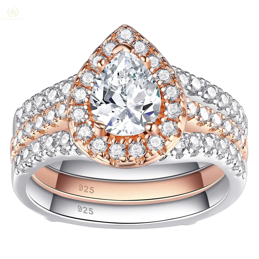 Wedding Ring Set, 2.7CT, Pear Cut, Multi-color - Crystalstile