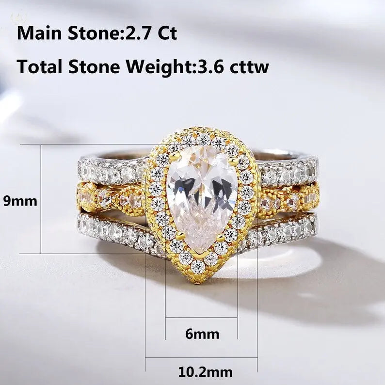 Wedding Ring Set, 2.7CT, Pear Cut, Multi-color - Crystalstile