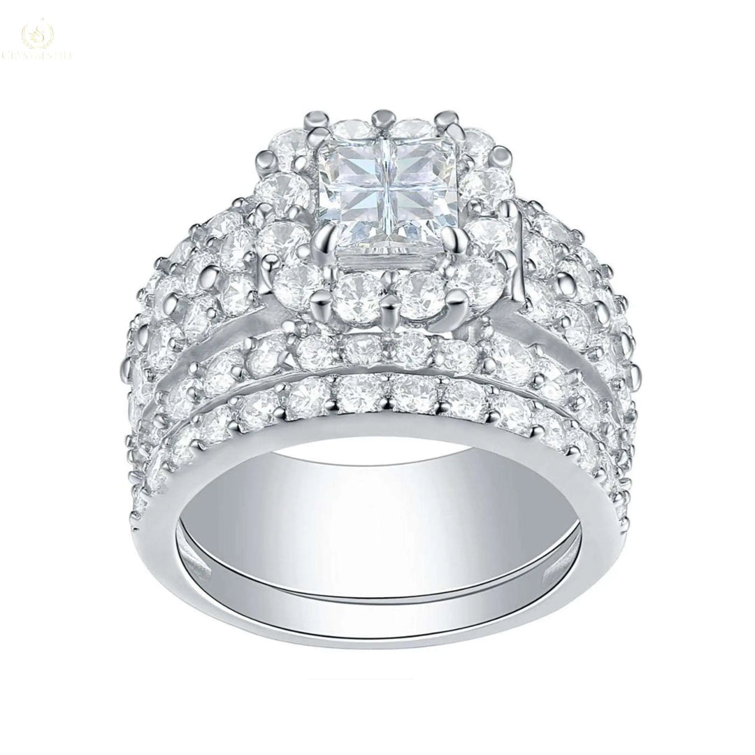 Wedding Ring Set, 4.0CT, Halo Cross Cut - Crystalstile