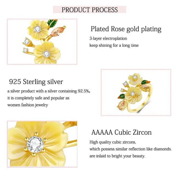 Yellow Shell Flower Shining Colorful Zircon Ring Crystalstile