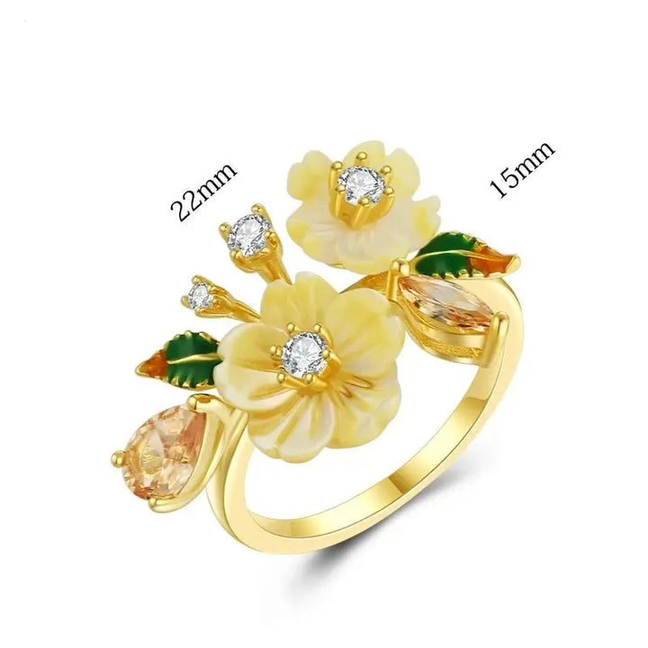 Yellow Shell Flower Shining Colorful Zircon Ring Crystalstile