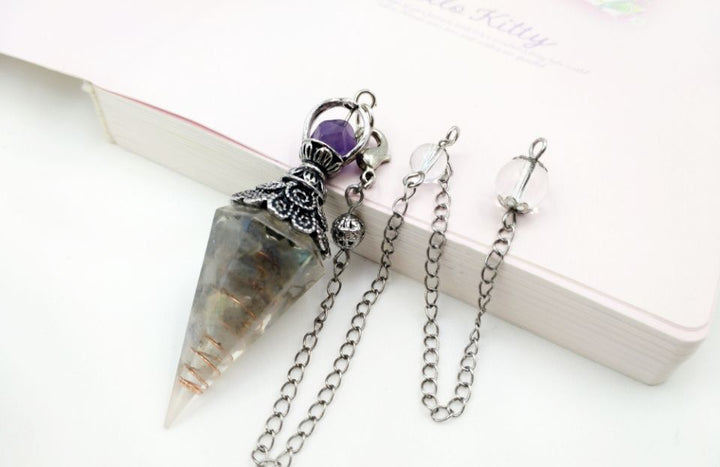Gravel Resin Vintage Silver Amethyst Top Pendulum Pendant