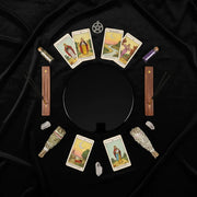Black obsidian mirror set with stand, pouch and cleaning cloth