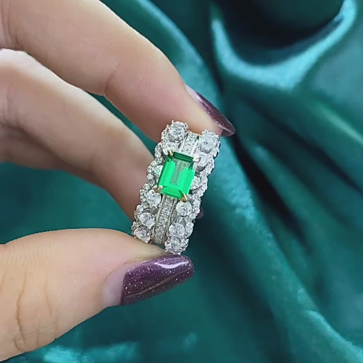1CT Emerald High Carbon Diamond Ring