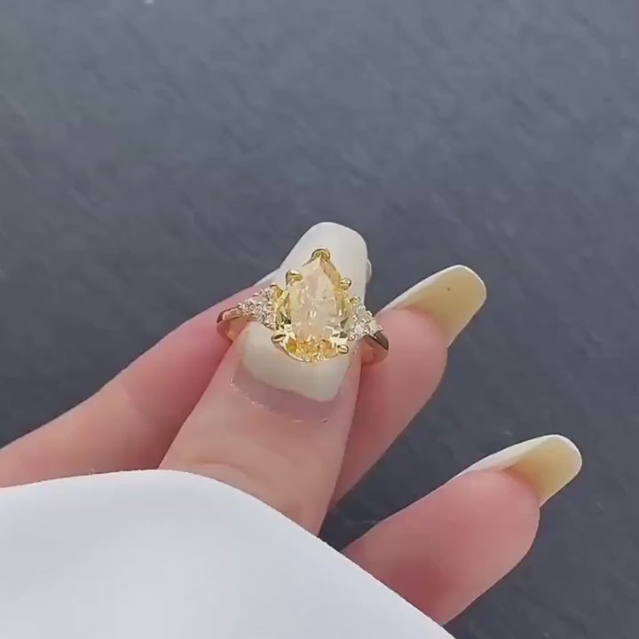 Water Drop Created Moissanite Citrine Gemstone Engagement Rings