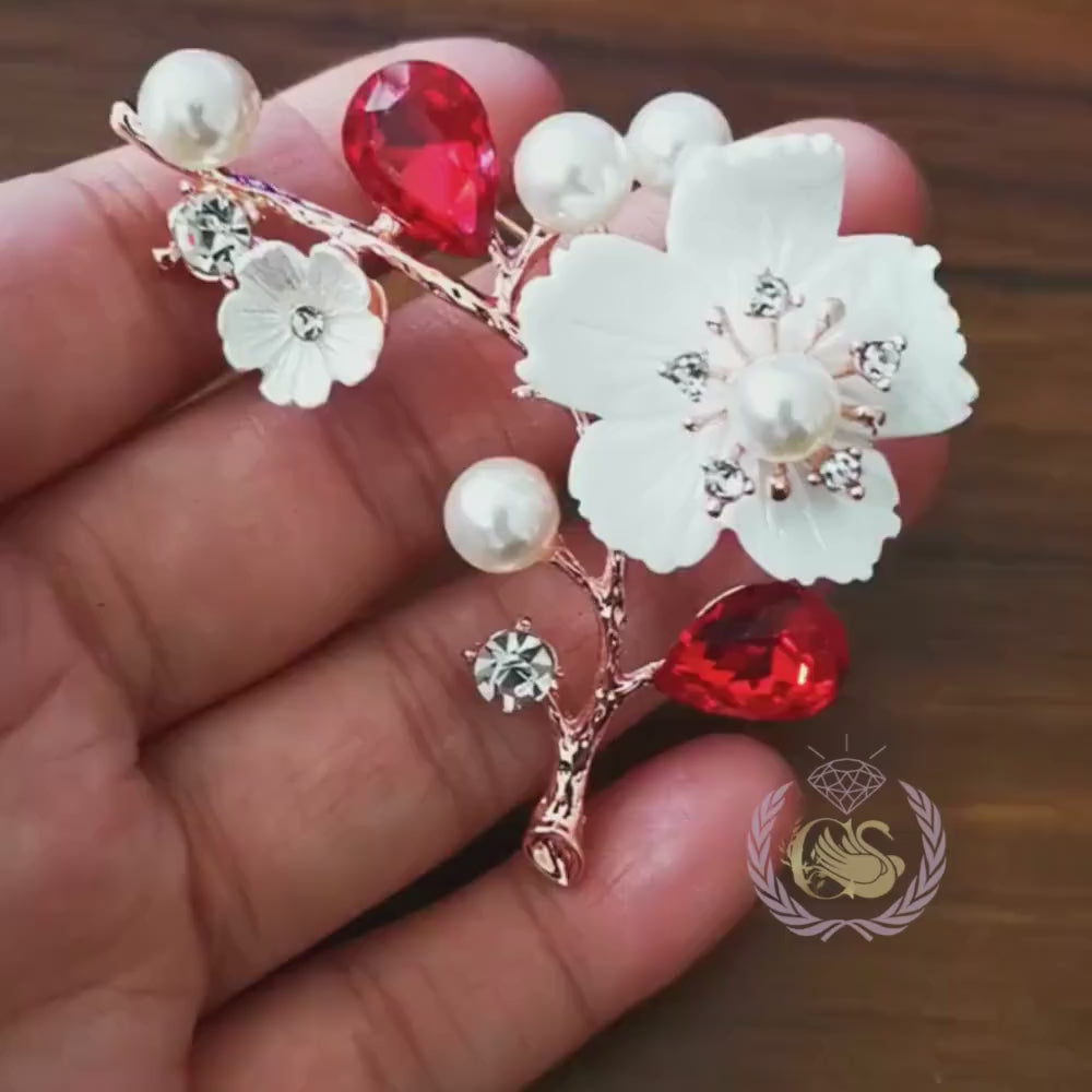 Shell And Pearl Flower Brooches For Women